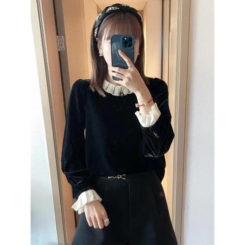 法式氣質黑色絲絨襯衫2025早春新款上衣長袖襯衣女款別致絕美小衫
