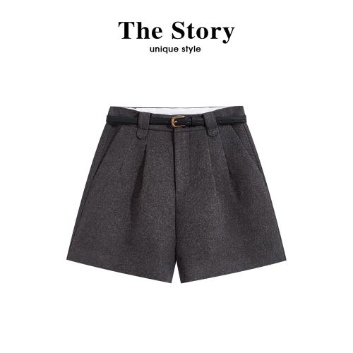 那些事衣櫥灰色高腰毛呢短褲女秋冬季2024外穿顯瘦a字褲休閑靴褲