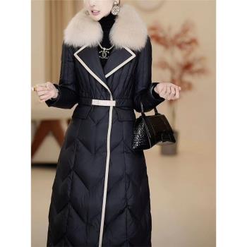 高階時尚中長款白鴨絨羽絨服女冬季新款狐貍毛領修身顯瘦保暖外套