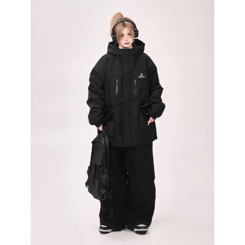 美式復古冬季加厚連帽棉服機能沖鋒衣女寬松小個子派克服棉衣潮牌