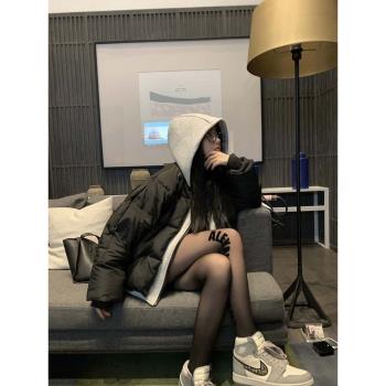 短款羽絨服女冬2024年新款設計感小眾爆款假兩件連帽加厚棉服外套