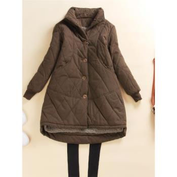 冬季加絨加厚媽媽棉服女式保暖羊羔毛超厚家居服中長款棉衣外套女