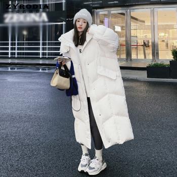 ZYRODIA冬季新款韓版寬松百搭加厚白色90白鴨絨長款過膝羽絨服女