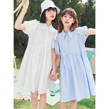 J家 櫃臺貨連衣裙女純棉小個子襯衫裙學院風夏季新款裙子寬松顯瘦