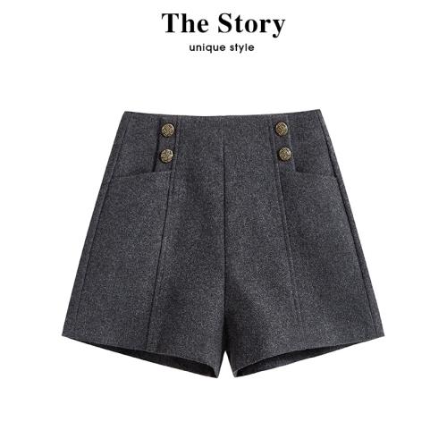 那些事衣櫥氣質復古顯瘦毛呢短褲女秋冬季外穿高腰寬松休閑靴褲子