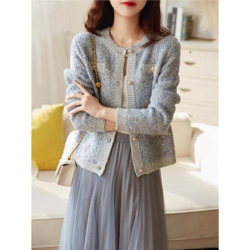 2025秋新款白領哥弟新商場同款亮片小香風羊毛針織開衫毛衣外套女