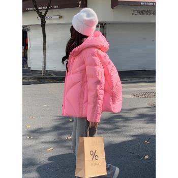 粉色超好看短款羽絨服女2024冬季新款寬松小個子時尚加厚保暖外套