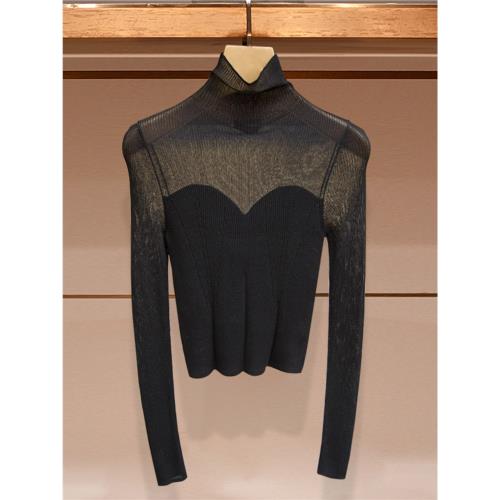 純欲風性感透視針織衫女貴卓雅2025秋季新款修身顯瘦黑色打底上衣