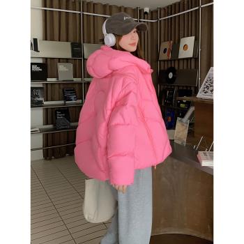 粉色高階感短款麵包羽絨服女2024冬季新款寬松時尚超好看加厚外套