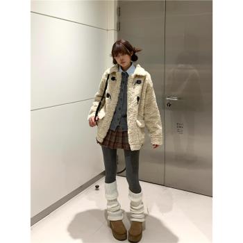 韓系翻領甜美羊羔毛外套女2024冬季新款加厚保暖皮毛一體毛絨大衣