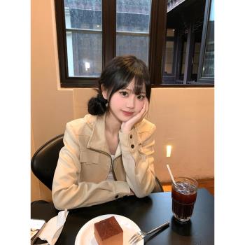 小香風麂皮絨立領短外套女韓版百搭修身小個子夾克機車棉服秋冬季