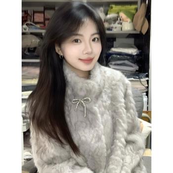 法式千金感環保皮草毛茸茸上衣女秋冬2024新款小個子香風外套加厚
