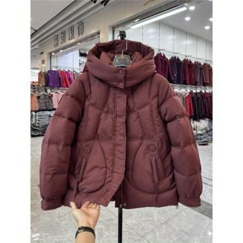 時尚媽媽裝連帽羽絨棉服2024冬季新款可拆卸帽外套棉襖中老年上衣