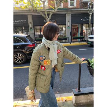 落落狷介 棉服女2024年新款冬季軍綠色設計感保暖外套小個子棉衣