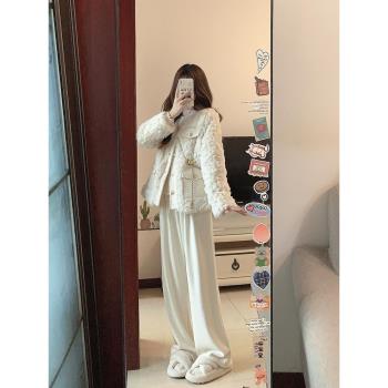 小香風羊羔毛外套女厚短款高階感減齡休閑西服白色毛毛上衣秋冬款