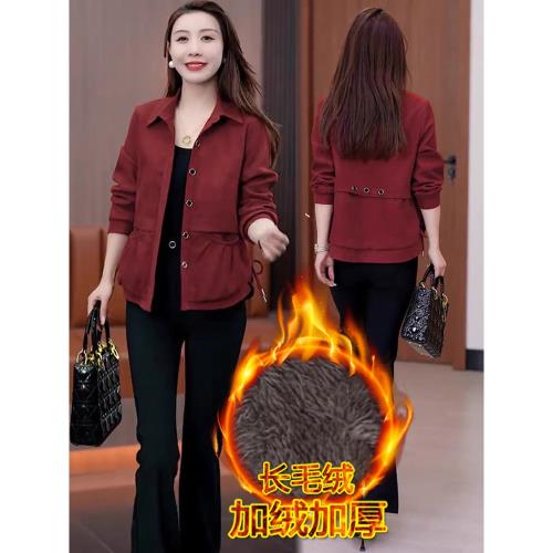 短款外套女2025秋冬季新款時尚百搭寬松顯瘦加絨加厚休閑夾克上衣