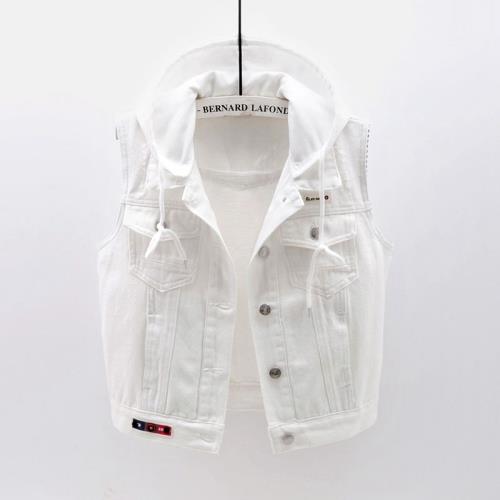 牛仔馬甲女短款韓版春夏新款無袖連帽夾克百搭坎肩學生白色上衣潮