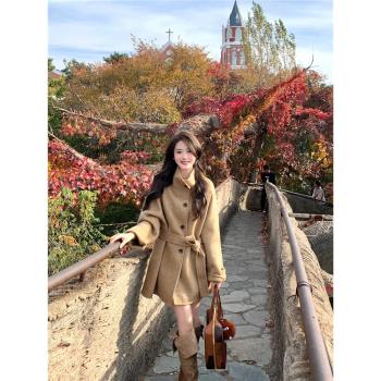 TT壞壞卡其色立領呢子大衣女冬季慵懶高階感百搭加厚氣質毛呢外套