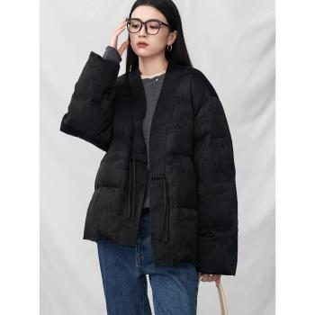 楊冪同款高階感醋酸白鴨絨簡約短款新中式輕國風盤扣羽絨服女冬季
