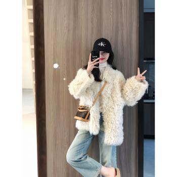 小香風白色皮草毛毛外套女厚高階感中長款羊羔絨皮毛一體大衣冬天