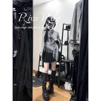 RIXO RXLY流蘇斗篷針織衫女秋冬復古設計感小眾高領紐扣披肩上衣