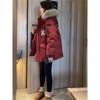 高階感好看羽絨棉服女冬季新款加厚中長款毛領連帽棉衣外套派克服
