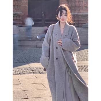 韓系雙面羊絨呢子大衣女2025冬新款高階感氣質中長款羊毛毛呢外套