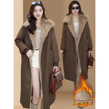 高階感派克服外套女2024冬季新款加絨加厚中長款外套爆款洋氣大衣