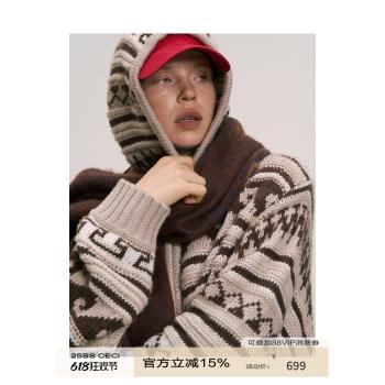 CECI 雪中木屋針織慵懶寬松上衣連帽軟糯羊毛外套上衣