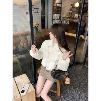 韓系奶糯風小個子羽絨服短款外套女氣質百搭白色麵包服棉襖厚秋冬