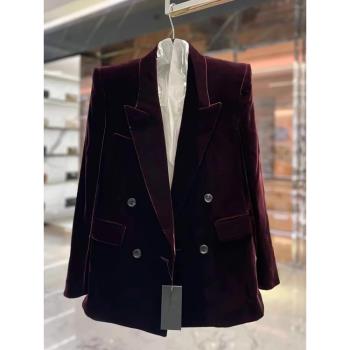 高階絲絨西裝外套2025春秋高定輕奢氣質名媛高階休閑女士西服上衣