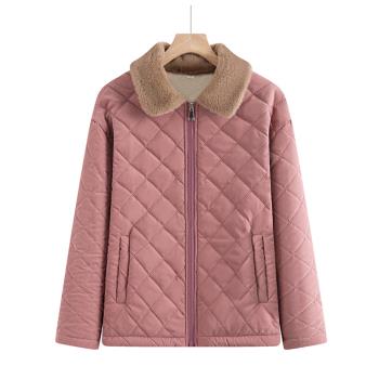媽媽小棉襖2024冬季新款紅色過年衣服中老年人輕薄加絨保暖棉服女