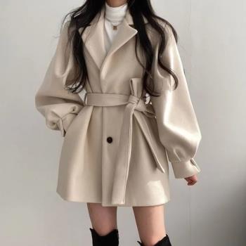 黑色收腰毛呢外套女小個子短款2024春秋高階感加厚小香風呢子大衣