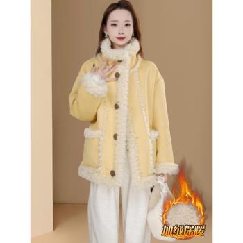 皮毛一體毛毛加厚保暖外套女秋冬新款雙面穿氣質休閑百搭寬松上衣