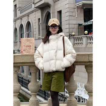 播言設計空氣感90白鴨絨外套女時尚短款軟軟泡芙三合一連帽羽絨服