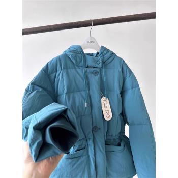 ERUME韓國東大門2023新款時尚加厚冬季連帽收腰鵝絨羽絨服外套女