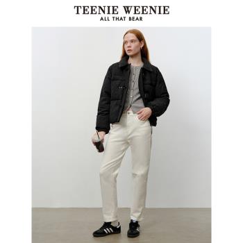 TeenieWeenie小熊冬裝學院風牛角扣短款羽絨服綿羊毛毛呢外套