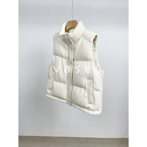 2024冬季BC奢華亮片羊毛面料鵝絨馬甲女簡約時尚立領羽絨背心外穿