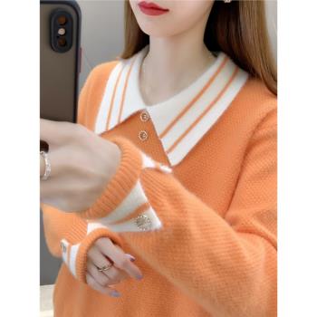 娃娃領毛衣女秋冬季高中初中學生大童洋氣加絨加厚打底針織衫上衣