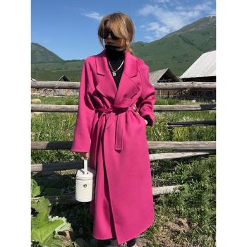 韓版100純羊毛雙面羊絨大衣女大翻領中長款過膝寬松氣質毛呢外套