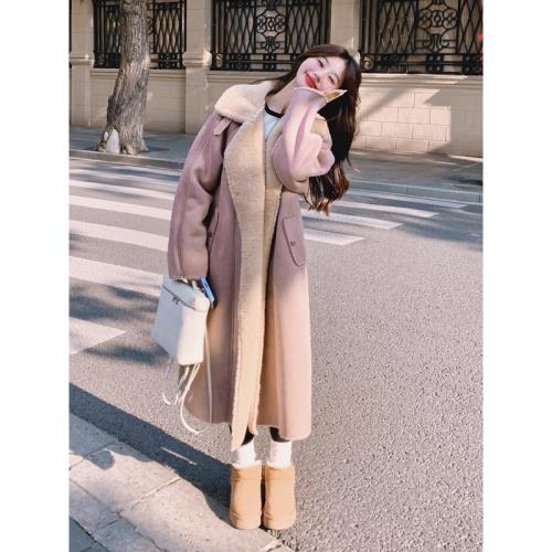 羊羔毛皮毛一體中長款大衣女冬季2025新款加絨加厚韓系高級感外套