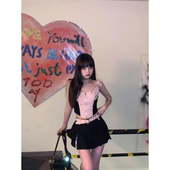 IVE同款韓國女團演出服 成人爵士舞打歌服性感粉色年會舞臺套裝裙