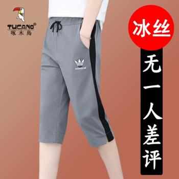 啄木鳥女士冰絲七分褲女薄款女褲品牌夏季夏天短褲休閑褲子運動褲