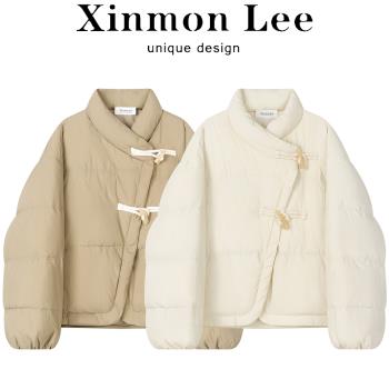 XinmonLee高階設計感中式牛角扣輕薄羽絨服冬季保暖顯瘦氣質外套