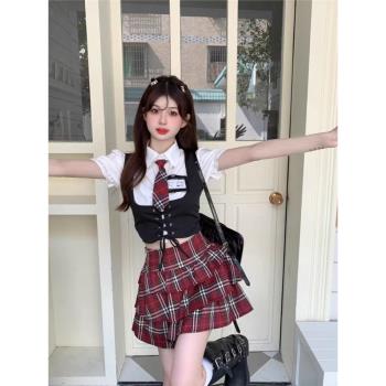 lisa同款gidle打歌服jk制服格子短裙爵士舞套裝kpop女團風演出服