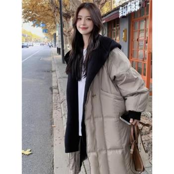 韓版新款加厚白鴨絨羽絨服外套女冬寬松設計感小個子麵包服中長款