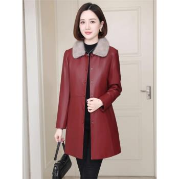 皮棉襖皮羽絨棉服女2024新款冬季加棉加厚中長款外套海寧皮衣顯瘦