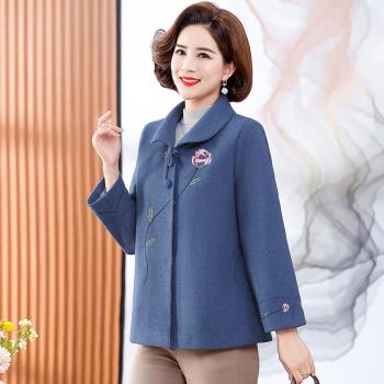 媽媽春秋裝毛呢外套洋氣高貴50歲新款中老年人女冬季時尚呢子上衣
