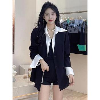 假兩件西裝外套女春秋2025新款小個子高階感炸街氣質休閑西服上衣