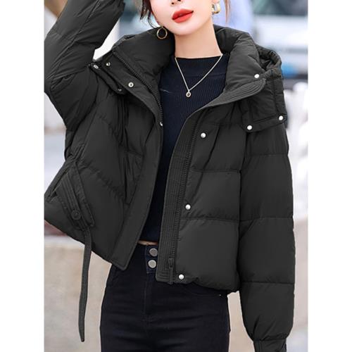 蓓羅拉黑色羽絨服女短款2025新款冬加厚保暖白鴨絨小個子連帽外套